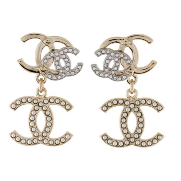 CHANEL Jewelry - Chanel 21A Triple CC Gold Pearl Earrings